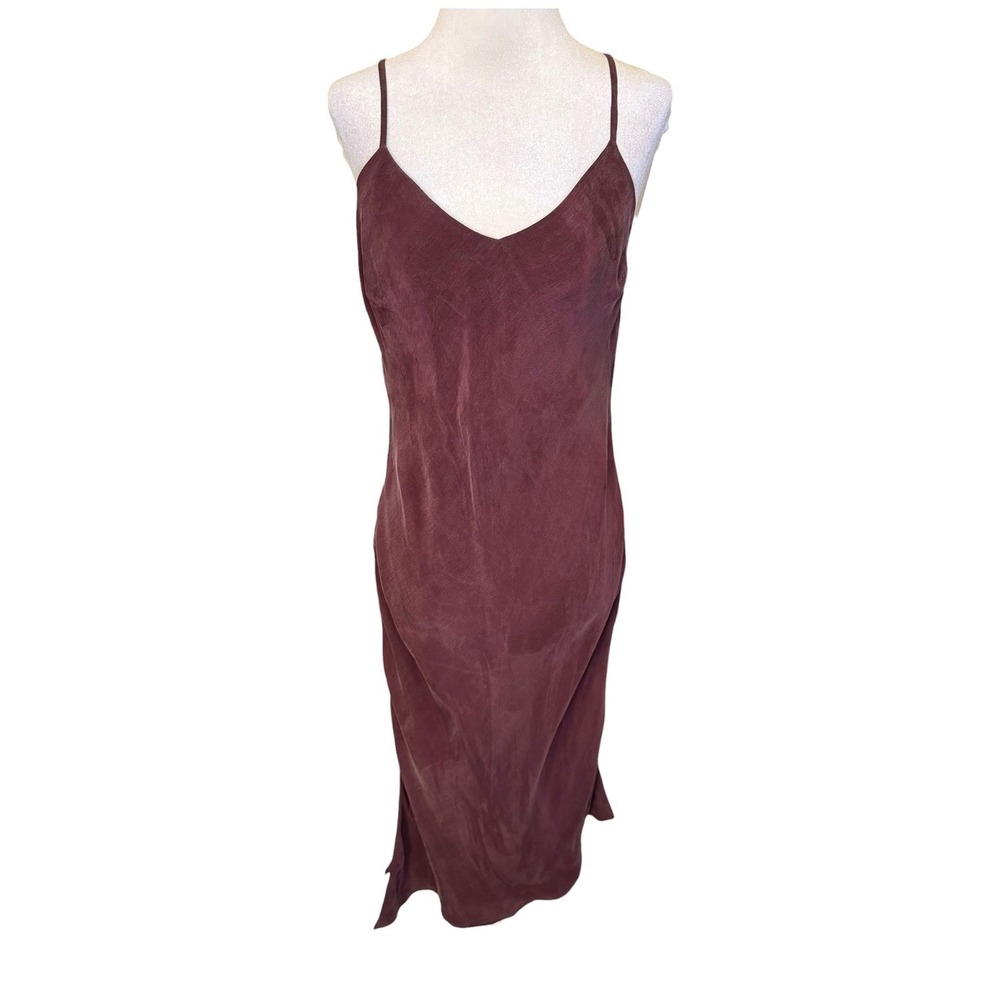 AG Adriano Goldschmied Burgundy Cupro Midi Slip Dress V-Neck Small LLCP6107